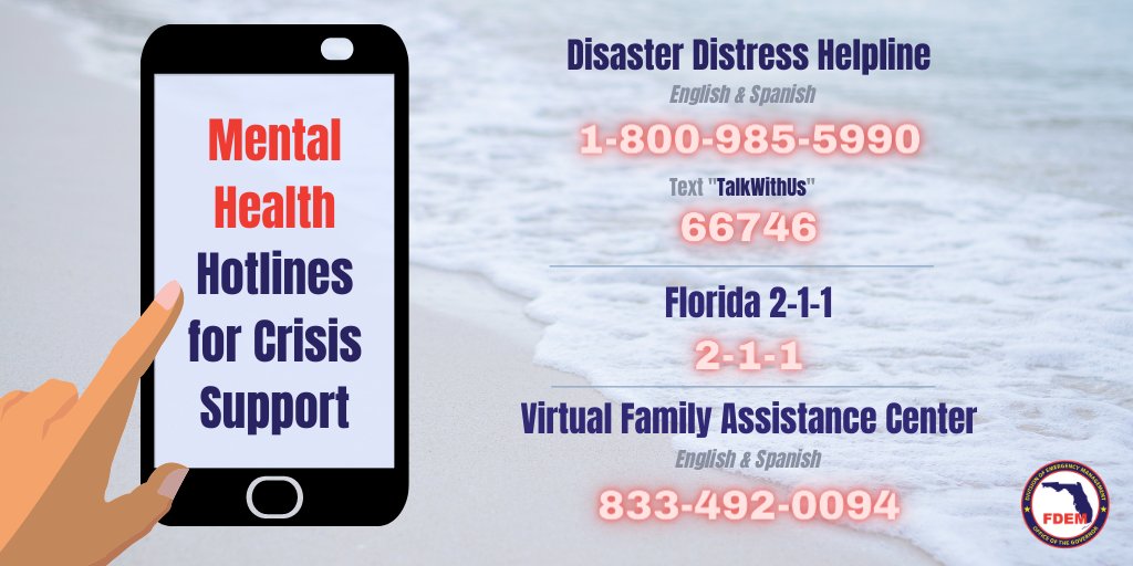 FLSERT's tweet photo. The distress a disaster can have is just as impactful as the physical destruction left behind. If you've been impacted by recent storms, prioritize mental health &amp; share the mental health helplines below. 

All helplines are free &amp; can connect individuals with local resources. ⬇️ https://t.co/c7dCduyKv3