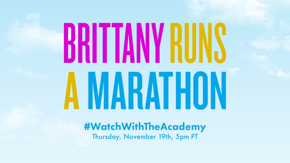 TheAcademy's tweet photo. Join us Thurs, 11/19 at 5pm PT, for a watch party of "Brittany Runs a Marathon" with @pdcnyc, @jillianbell, @brittoneillnyc, @lilrel4, @michaelaWat, @goodstockmicah, @patchdarragh, @PeterVack &amp; @aliceheyalice! Stream it on @PrimeVideo and tweet along using #WatchWithTheAcademy. https://t.co/e8ZYEeGV6m