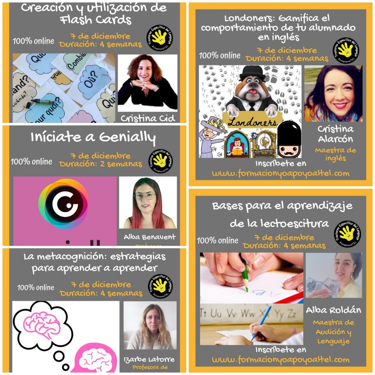 YOAPOYOALTEL's tweet photo. Cursos diciembre. Más info https://t.co/zjw8d15cdj
#flashcard  #Gamificación #genially #lectoescritura #metacognición https://t.co/8PJLtmeN8k