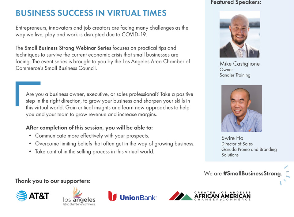 Garuda_Swire's tweet image. Join @mike_castig &amp;amp; myself for #thesmallbusinessstrong series by @LAAreaChamber Next Friday at 11am.  RSVP zoom.us/meeting/regist… #thepromoguy #lachamber