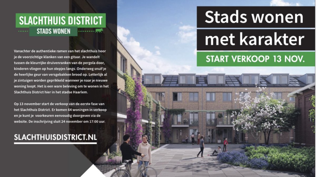 Hop__Com's tweet image. ‘Vanachter de authentieke ramen van het slachthuis hoor je de voorzichtige klanken van een gitaar. (...) Het is een ware beleving te wonen in het Slachthuis District.’ 

Hoe bedenk je het om een nieuwe woonwijk zo te noemen...