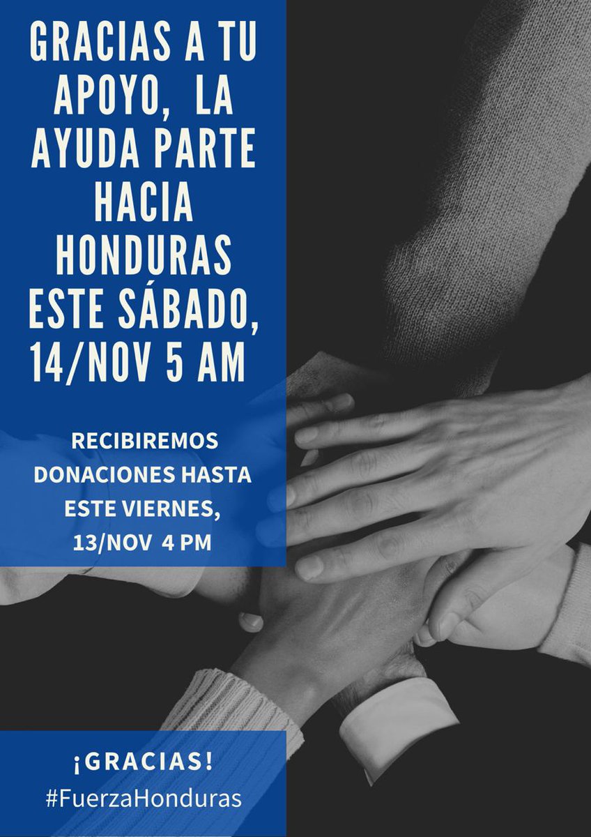 EmbajHonduras's tweet photo. ¡El dia de mañana sábado 14 de noviembre sale tu ayuda para Honduras!
Recibiremos donaciones hasta el día de hoy viernes.
Gracias a todos por hacerlo posible. #FuerzaHonduras #HondurasUnida 🇭🇳🙏🇳🇮 https://t.co/4RXFLFI1DI