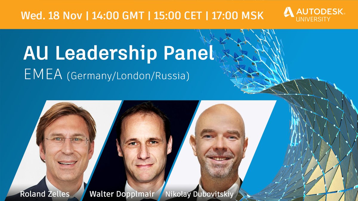 Autodesk_DE's tweet photo. ✋💬 Lassen Sie sich Ihre Fragen beantworten! Autodesk-Führungskräfte gehen am 1. Tag der #AU2020 LIVE 📡, um Ihre Fragen zu beantworten. Markieren Sie Ihre Frage mit #LeadershipPanel und mit etwas Glück wird sie live beantwortet.
#AutodeskUniversity2020 https://t.co/hWqXXkPLPQ