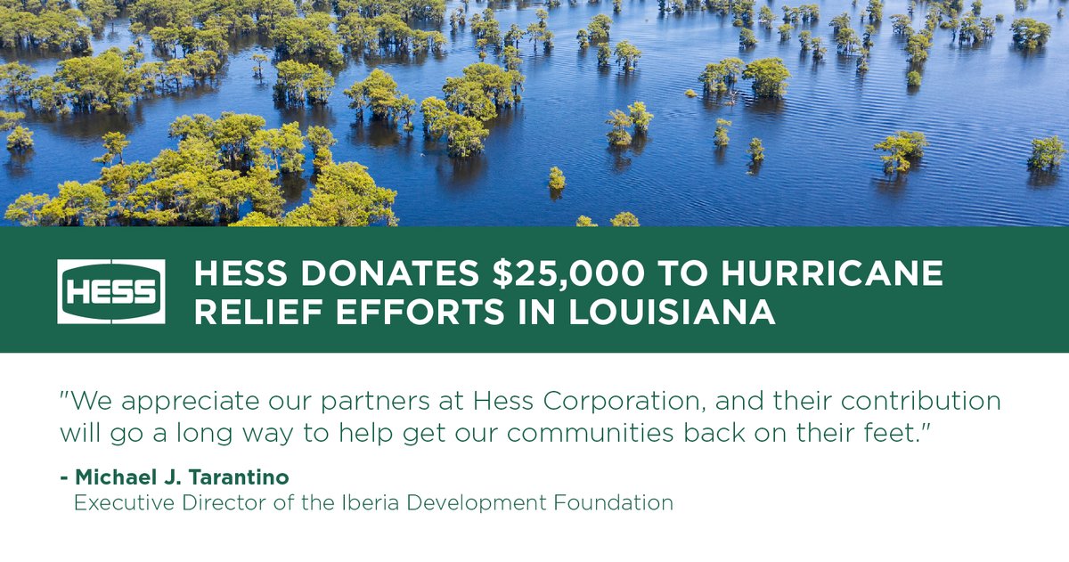 HessCorporation's tweet photo. Hess donates $25,000 to the Hurricane Laura Fisheries Recovery Fund to help small business owners and families involved in the Louisiana Seafood Industry recover from the significant losses associated with Hurricane Laura.
 
Learn more: https://t.co/XxAA6RqjWx https://t.co/Pw1o9a5RtR