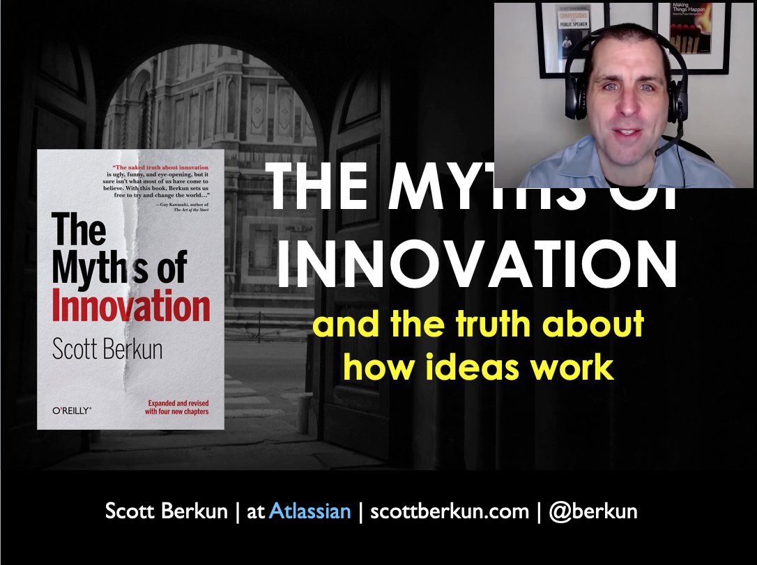 berkun's tweet photo. Recently the fine folks at @Atlassian had me speak about *The Myths of Innovation* at their teamwork() 2020 event. 

You can watch it here. Includes references to: James T. Kirk, Reeses PB cups, Jira, Marie Curie, Mentos and more. 

https://t.co/cCzU7CGPv8

#mythsofinnovation https://t.co/NYP42zIlB7