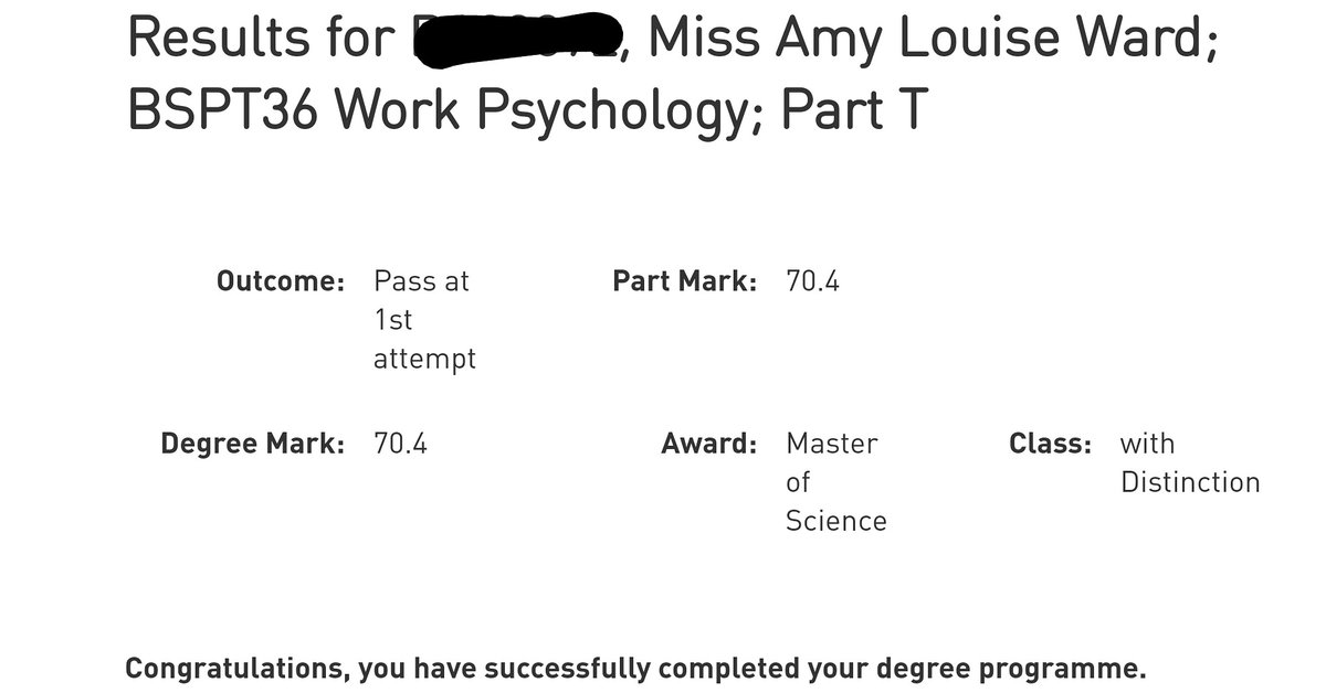 Amylouward10's tweet photo. Well I had to rely on Friday 13th to bring some good news this year!
Master of Science with Distinction 🤯👩🏼🎓🎉
I will be celebrating with a cup of tea and a walk 😄
#lockdowncelebration🎂🥂🍾 #homegraduation🎓 https://t.co/7q8JjdbYd6