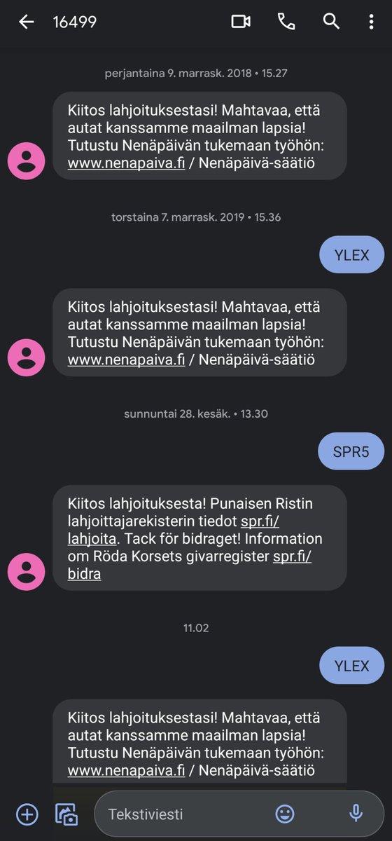 ruuskani's tweet photo. Rautaset mäyrät ne jaksaa vääntää 💪🏻 Helppo lahjoittaa, kun on vanha viestiketju tallessa ja edellisvuosien maraton- ja mökkifestarilahjoitukset mallina. #naurumaraton #ylex #nenäpäivä @vikidilaati0 @kopikallio https://t.co/Rw270naNZ2