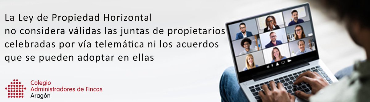 cafaragon's tweet photo. Os recordamos que la actual Ley de Propiedad Horizontal no considera válidas las juntas de propietarios celebradas por vía telemática ni los acuerdos que puedan adoptarse en ellas. #AFColegiados https://t.co/A2kxMuPIvY