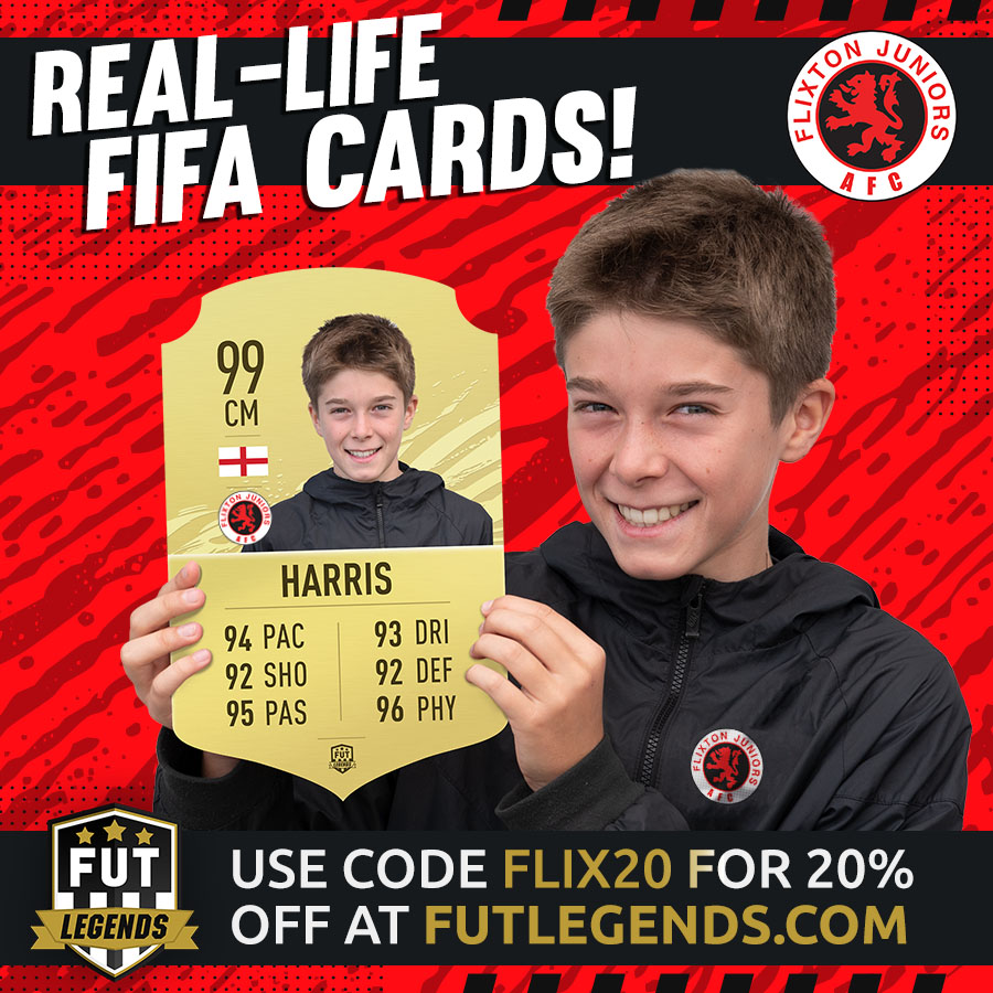 Hi, we`re running a Covid Free FUNDRAISER with futlegends.com Any kids who play FIFA are going to LOVE this! 20% off when using the clubs code FLIX20 + the club get 10% of each sale when its used. Support the club - SHARE the code on social media, it really helps! Thanks