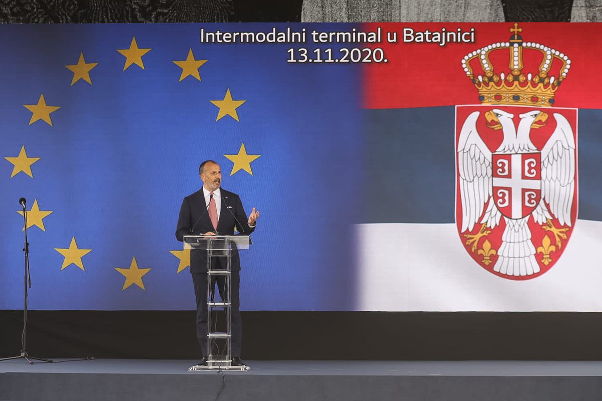 FabriziSem's tweet photo. The 4 freedoms of connecting people, goods, services & investments are the foundation of the EU. Another foundation was laid w/ @predsednikrs for the 🇪🇺-funded intermodal terminal in Batajnica, the first logistic platform of this kind in 🇷🇸 & WB region. Connectivity in action! https://t.co/TtOUb0H4fx