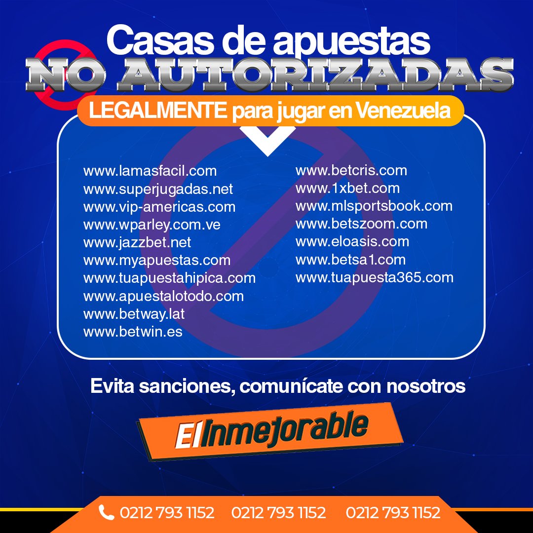 Este es el listado de las casas de apuestas ❌NO AUTORIZADAS ❌ para ofrecer apuestas de carreras de caballos y deportes
⚠️Si eres casa de apuestas y deseas ofrecer servicios, Comunícate con nosotros y 🚫Evita Sanciones 🚫
#apuestasonline #apuestasdecaballos #apuestasdeportivas