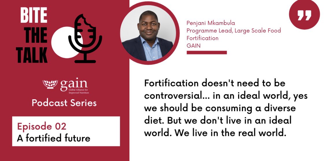 GAINalliance's tweet photo. Who will drive innovation on #FoodFortification? #BiteTheTalk Episode 2 is out. Tune in to Penjani Mkambula @penjtweets &amp; Dipika Matthias takes w/ @SharadaKeats on future of #FortifiedFoods 

🎙️Listen. Enjoy. Share. 

Spotify: https://t.co/lNKEHKQjeK
Or:
https://t.co/MmpuHDgl4C https://t.co/lW0Pjt42Ru