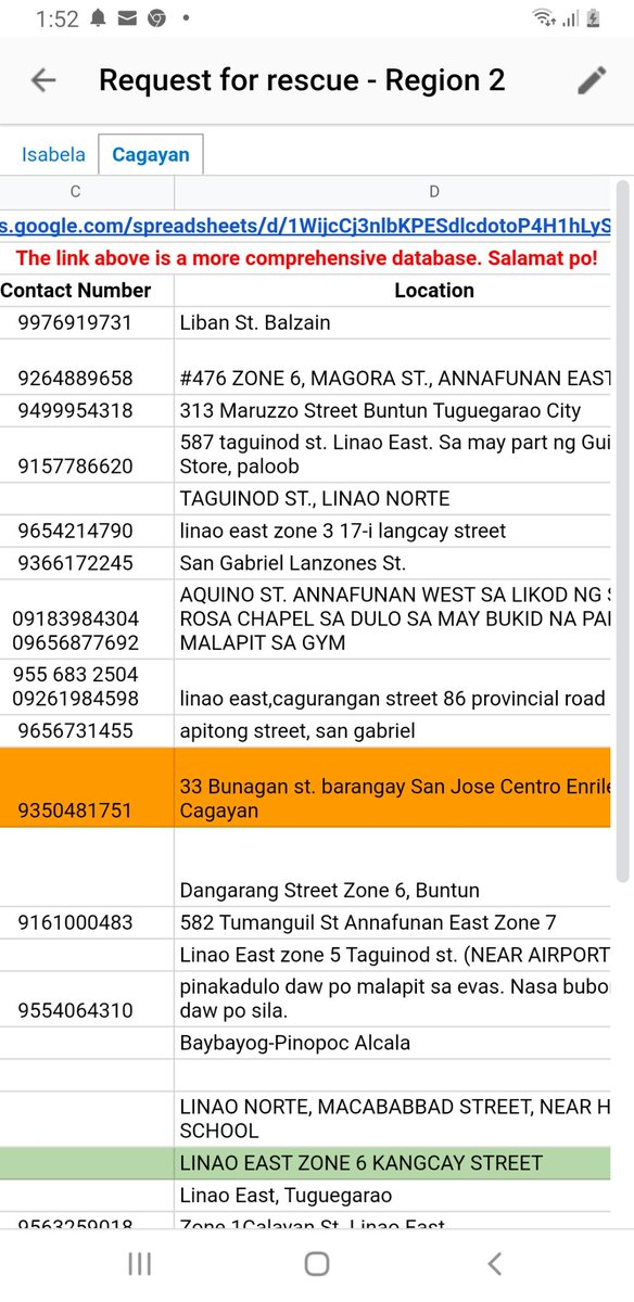 MrFrankBaraan's tweet photo. THERE ARE MORE PEOPLE IN NEED OF HELP IN LINAO EAST, CAGAYAN, &amp; ISABELA.

Below is the Google link for the roster of those requesting for rescue—6 in Isabela; 34 in Cagayan.

PLS. SEND HELP.🙏

@lenirobredo @NDRRMC_OpCen @coastguardph

#CagayanNeedsHelp

https://t.co/3DwBzsmlJI… https://t.co/ieIfXhg1jv