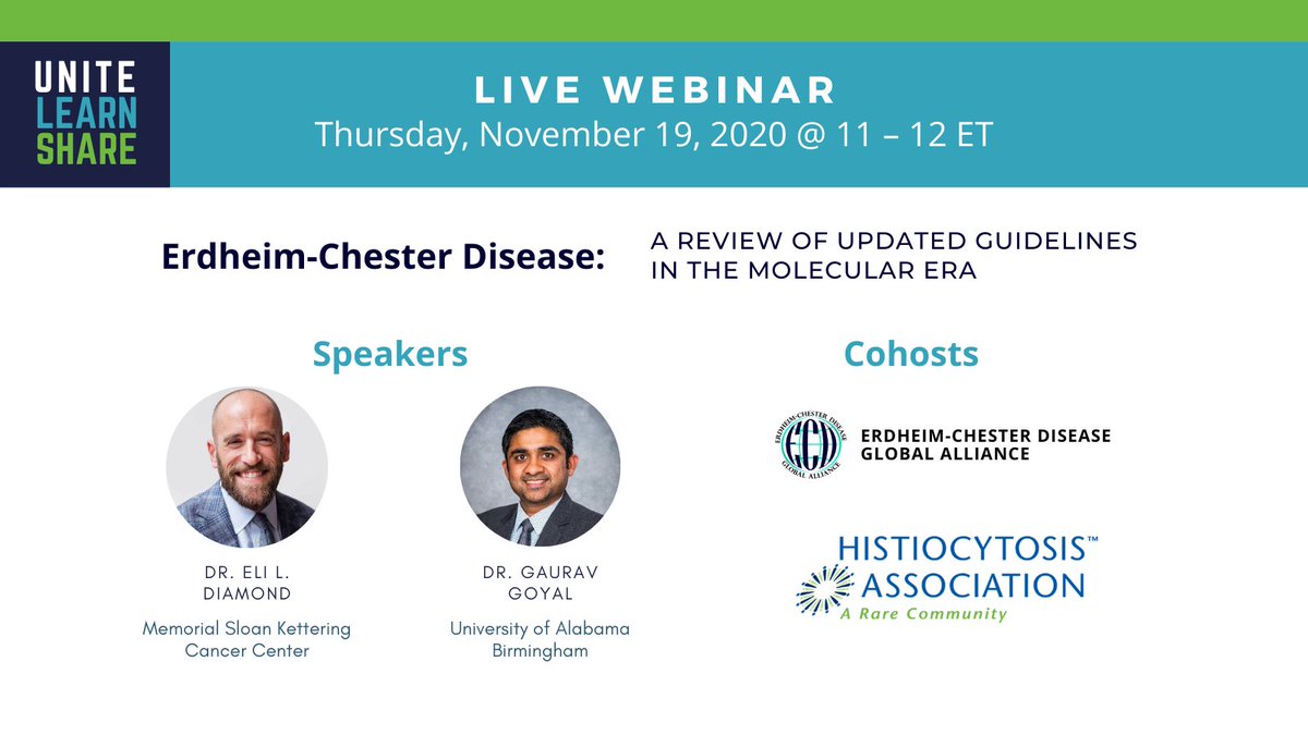 ECDGA's tweet photo. Medical professionals are invited to register for this free webinar on Nov. 19 at 11 am EST.  Erdheim-Chester Disease: A review of updated guidelines in the molecular era.  https://t.co/z3T1loc4LX  @MSK_Histio @GauravGoyalMD @HistiocyteSoc https://t.co/MGMH93jX5S