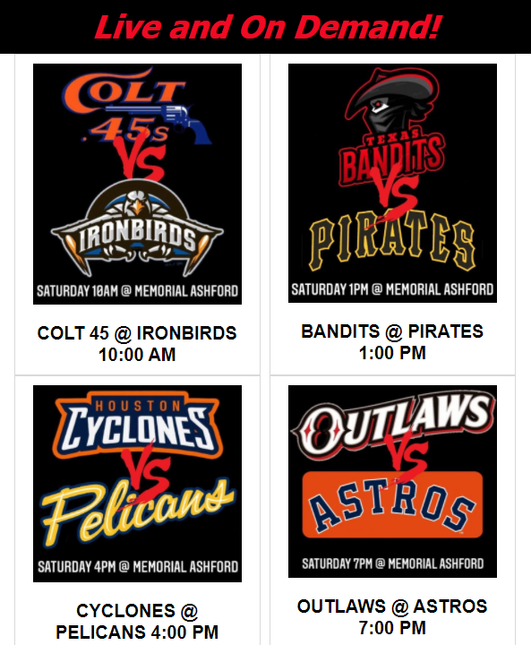 WATCH BASEBALL GAMES LIVE THIS SATURDAY!
LIVE STREAM OR ON DEMAND? THE CHOICE IS YOURS: nabahouston.com/page/show/5963…