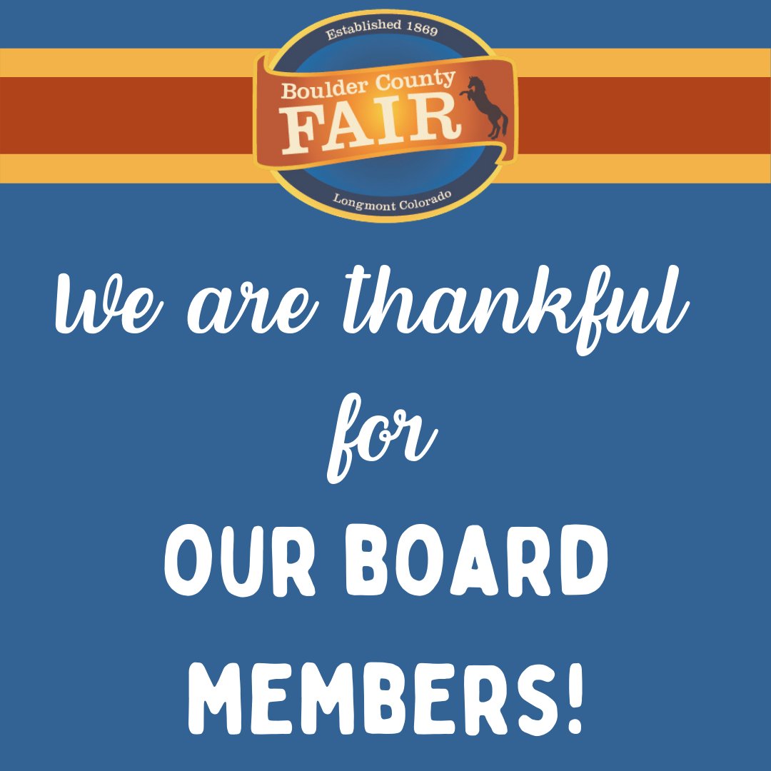 BoCoFair's tweet photo. The mission of the Boulder County Fair would not be possible without the volunteers that make up our Fair Board. If you are interested in learning more about becoming a Fair Board member, please visit:
https://t.co/4xM9ulK0eA https://t.co/VlbjSLoTX1