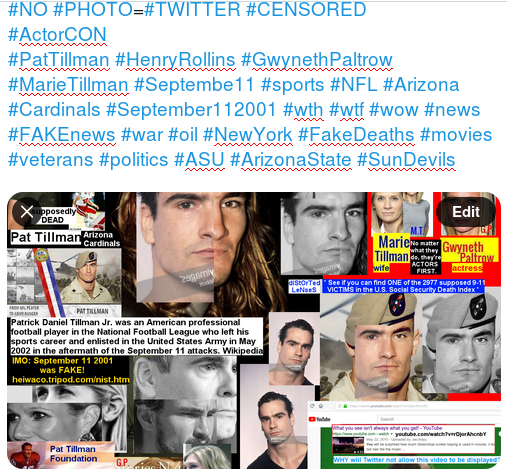 RandyNobody's tweet photo. #Proof #Twitter AGAIN moving the photo to try to #HIDE the faces on #hashtags!
#ActorCON
#PatTillman #HenryRollins #GwynethPaltrow #MarieTillman #Septembe11 #sports #NFL #Arizona #Cardinals #September112001 #wth #wtf #wow #news #movies #politics #ASU #ArizonaState #SunDevils https://t.co/P3YYSnib9r