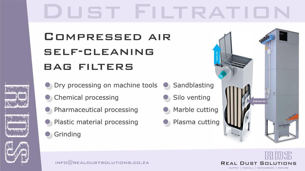 dustsolutionsZA's tweet photo. DUST FILTRATION | Compressed air self-cleaning bag filters
Contact Brandon +27 (0) 64 758 4268  or brandon@realdustsolutions.co.za
https://t.co/wQpoUZWY2o
#RealDustSolutions #DustFiltration #Filtration #DustSolutions #TaigeisDigital https://t.co/ClbGpiQIYT