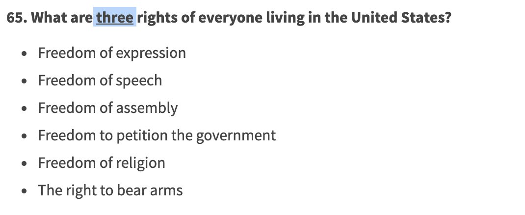 Minor change here from old test (left) to new (right) -- name three rights, rather than two