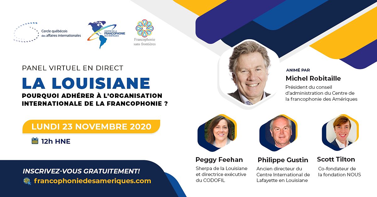 nousfoundation's tweet photo. La Louisiane et la Francophonie : parlons-en ! Retrouvez notre cofondateur Scott le 23 novembre prochain dans le cadre d’un panel portant sur l’adhésion de la #Louisiane à l’#OIF. Inscrivez-vous dès maintenant : https://t.co/P8whIxG0sM ⚡️
#MonAmFR @CFAmeriques @FrancophonieSF https://t.co/MaVSHaWHdp