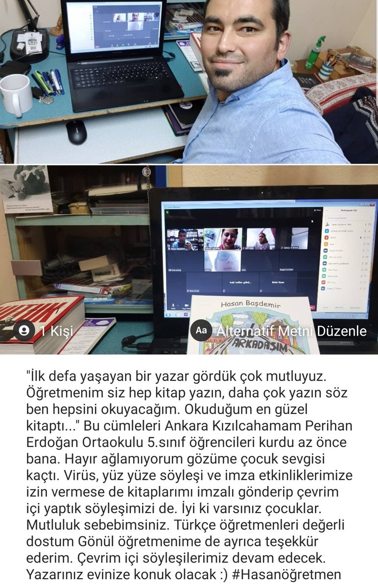 hbasdemir's tweet photo. Ankara Kızılcahamam Perihan Erdoğan Ortaokulu ile çevrim içi söyleşimizi gerçekleştirdik. Kitaplarımı konuştuk :) #kizilay #MebTurkceye5bin #Meb5BinPDR #MebOzelEgitime4bin #Maliye60BinOEğretmn https://t.co/VNNN9CrEss