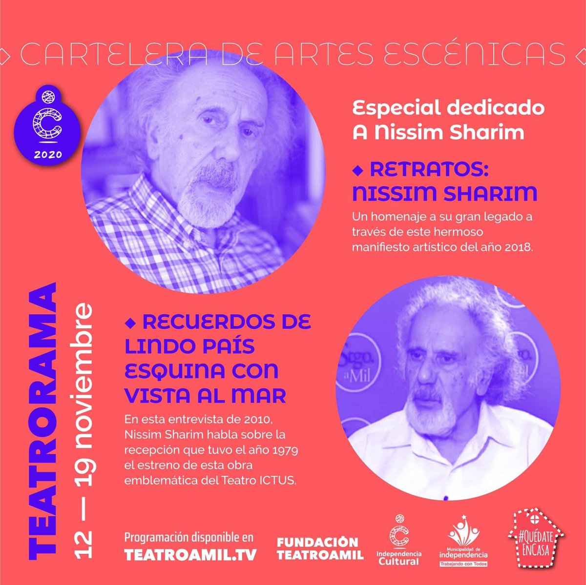 culturaindepe's tweet photo. #Teatrorama🎭
Esta semana la cartelera digital de Fundación Teatro a Mil rinde homenaje a Nissim Sharim, revisando su trayectoria junto a Teatro Ictus a través de obras, entrevistas y documentales.
Disfrútala de manera gratuita en >> https://t.co/8wEm7dFnVJ https://t.co/AKCLu8UpJA