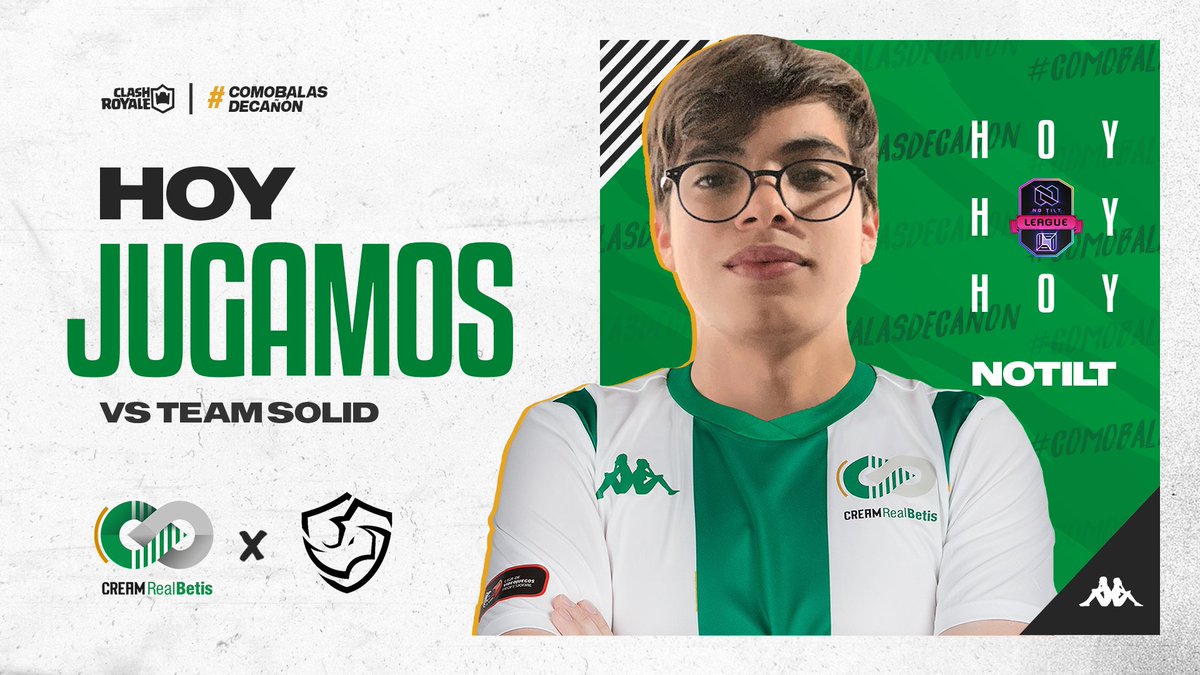 #BTSCR | En 15 minutos empieza nuestro partido de <a href="/NoTiltGG/">No Tilt</a> League contra @teamsolidof.

No te lo pierdas y ven a apoyarnos durante el partido
⏰ 20h CEST
📺 youtu.be/zVOagZJPaM8

#TeQuieroBetis 💚 #ClashRoyale