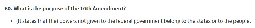 Also suggesting a subtle political purpose, or a desire to talk more about federalism, a question on the 10th Amendment is new to the citizenship test.