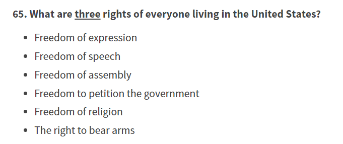 Here's another example of doing nothing but making the test harder; "What are two rights of everyone living in the United States" is replaced with "What are three rights of everyone living in the United States."Old                      New