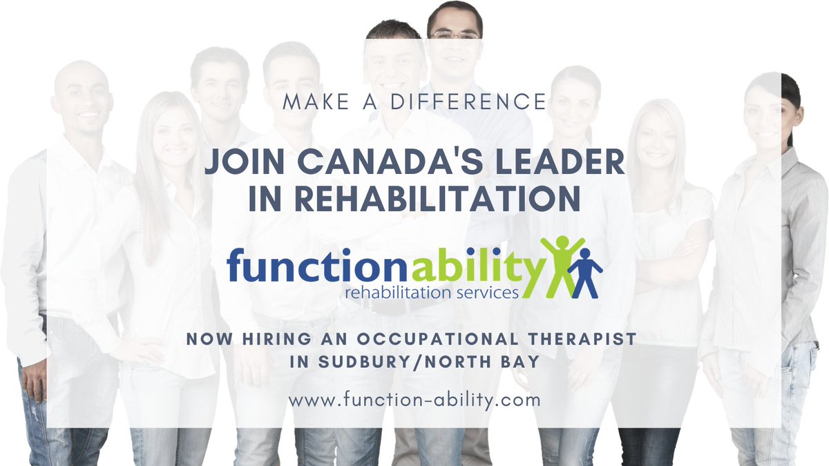 fa_rehab's tweet photo. Are you a difference maker?  We are currently seeking an Occupational Therapist in the Sudbury / North Bay area to join our talented team of clinicians.  View this listing and others on our Indeed page. 

https://t.co/IcSmzMMVwP https://t.co/6epiy41UmI