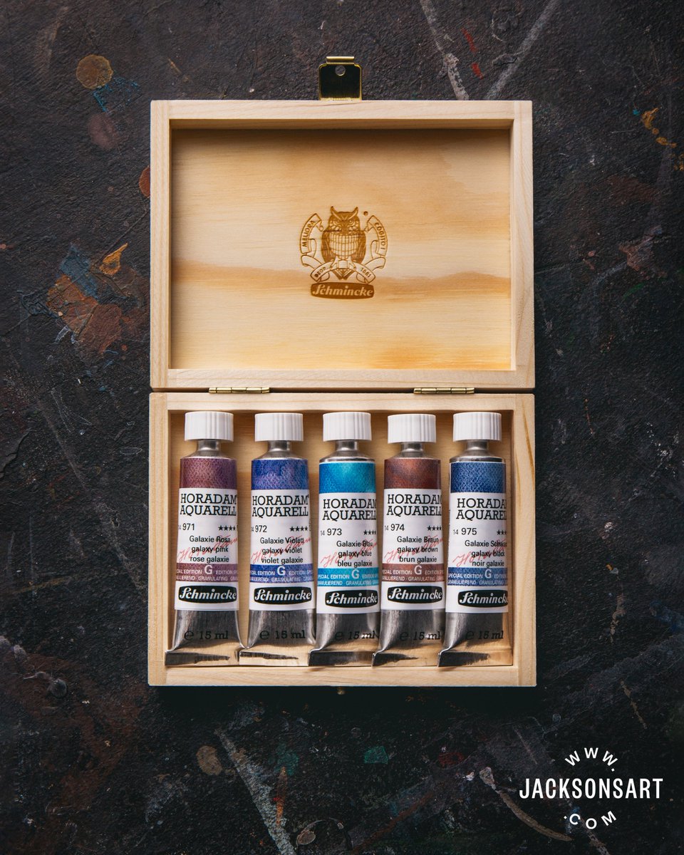 jacksons_art's tweet photo. Schmincke Horadam Super Granulation Watercolours contain unique combinations of granulating pigments, which separate &amp; settle into the paper surface for textural watercolour effects. Now available in wooden box sets exclusive to Jackson's customers:
https://t.co/EJVAAkeet7 https://t.co/9aK9seqWOP