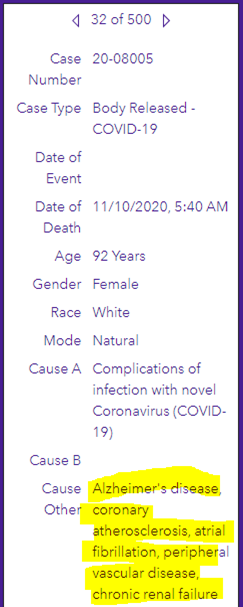 4/ Again, at the risk of sounding callous, but rational, these are listed as C19 deaths, but many/most are in the final stages of life - very sick. Below are a few that jumped out at me due to age and/or comorbidities. This is how the majority of these reports read.