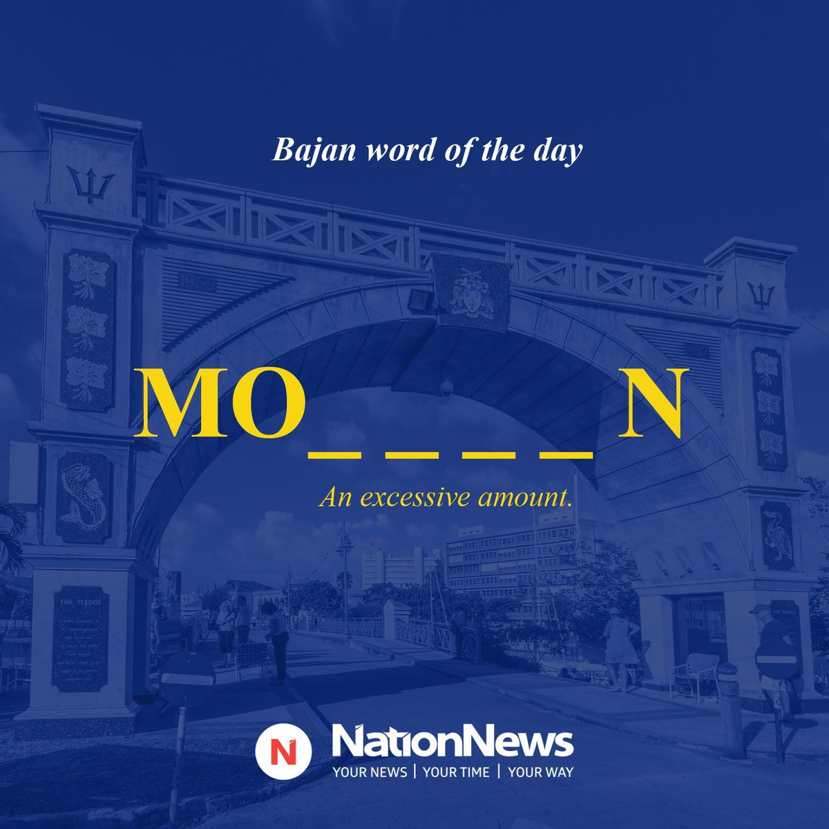 NationBarbados's tweet photo. Guess the Bajan word of the day. 
Clue: An excessive amount. 
#ThingsBajan 
#Barbados 
#Nation246 
#Independence 
#WordOfTheDay https://t.co/pDgLzPmmoV