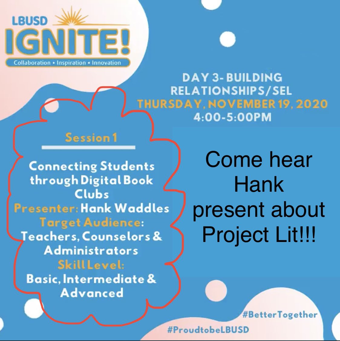 StacyPLica's tweet photo. It’s happening!!!! Come join me at @WaddlesStanford presentation about Project Lit & Digital Student Book Clubs!
I! CANNOT!! WAIT!!! ❤️ 📚 🥳Thurs 11/19 4pm #proudtobeLBUSD #BookLove #MG #YA #BuildYourStacks #ReadersAreLeaders https://t.co/xc9Pkrhvh3