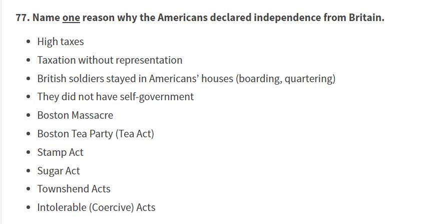 Other changes are expanding answers to previously-asked questions, like here, where you can now officially answer "the Townshend Acts" in response to a question on why Americans declared independence from Britain.I doubt anyone will!Old                   New