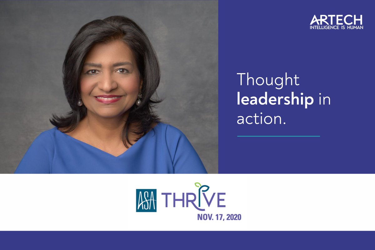 Artech_LLC's tweet photo. Artech is proud to announce that our Co-founder and CEO Ranjini Poddar will be discussing real-world strategies to propel your staffing career at the ASA Thrive conference.
 
This is a session you don’t want to miss!
 
#womeninstaffing #thoughtleadership #intelligenceishuman https://t.co/X0411AXmTt