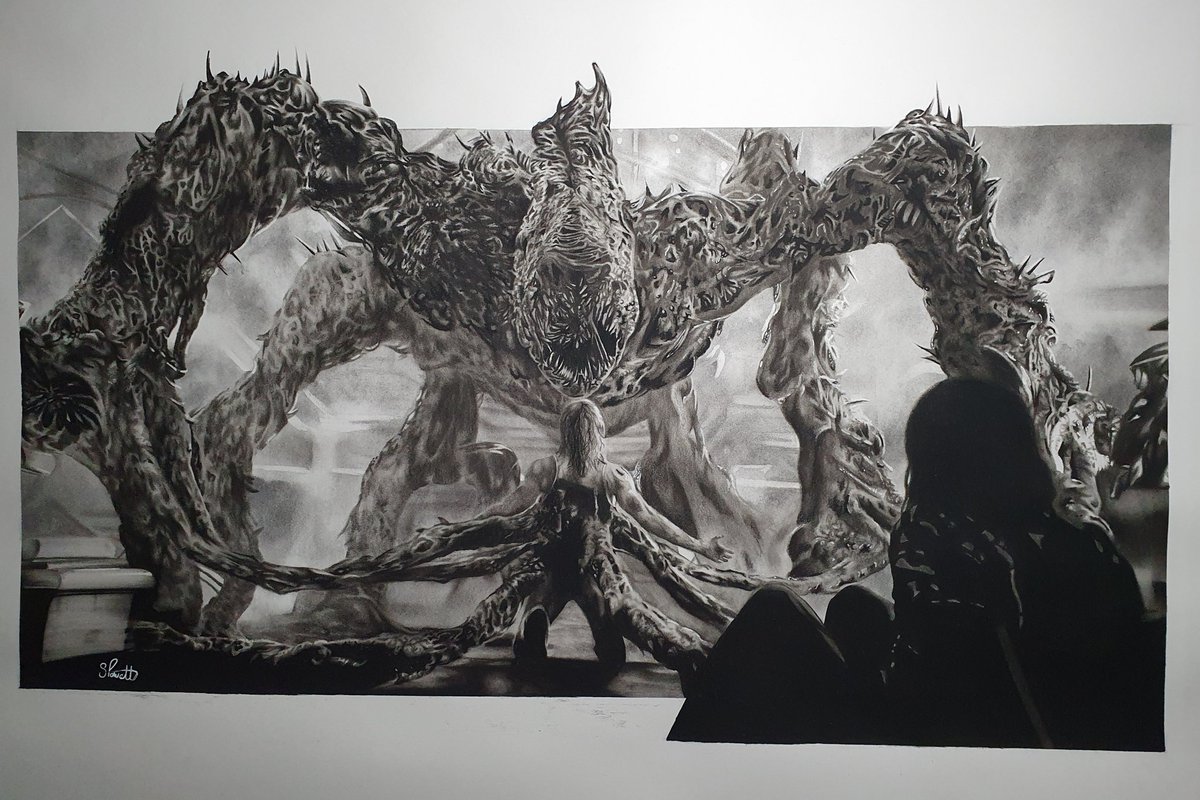 SiPIllustration's tweet photo. After 45 hours I've finally finished my A1 size @Stranger_Things charcoal pencil drawing! Such an emotionally charged scene by the amazing @dacremontgomery
&amp; @Milliestopshate 
I hope you like it?
As an Amateur Artist each Comment Like &amp; Retweet means the world to me ❤ thank you! https://t.co/yHxRVZCMAP