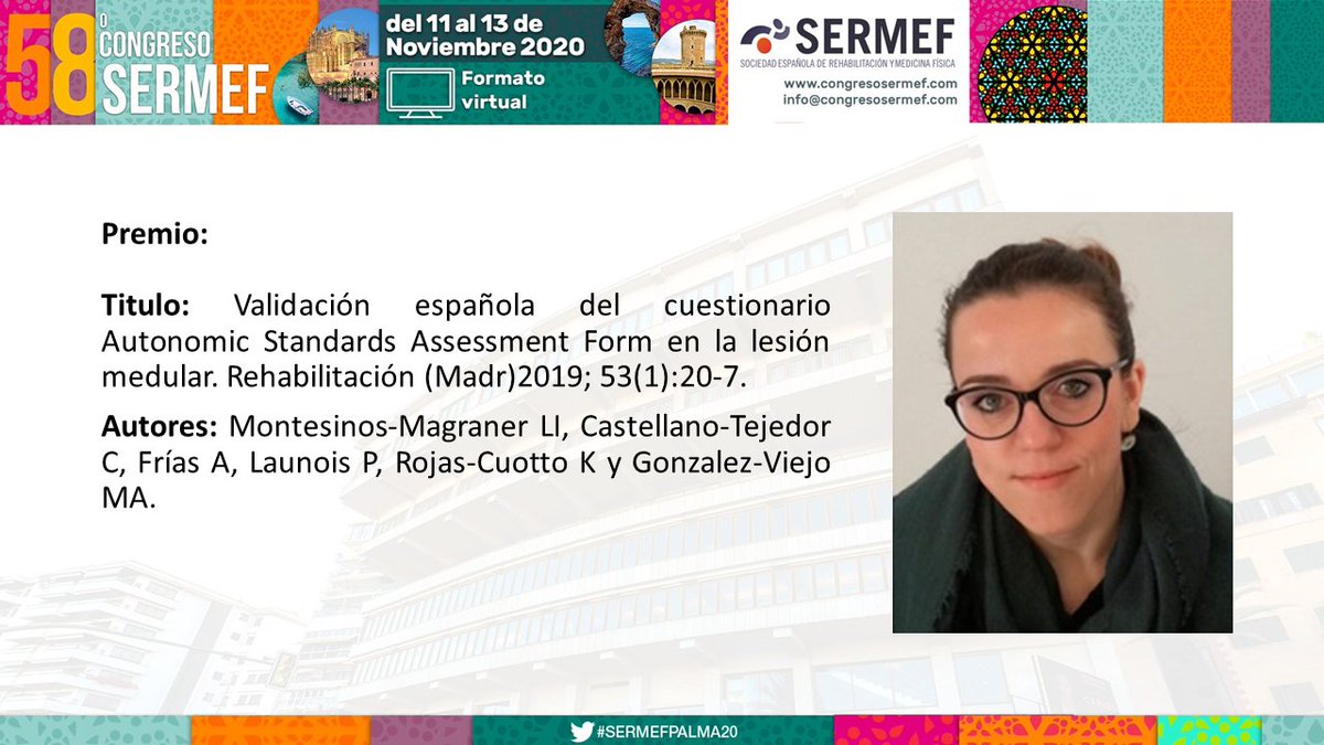 Premio al mejor artículo original publicado en la revista rehabilitación durante  2019 #SERMEFPALMA20