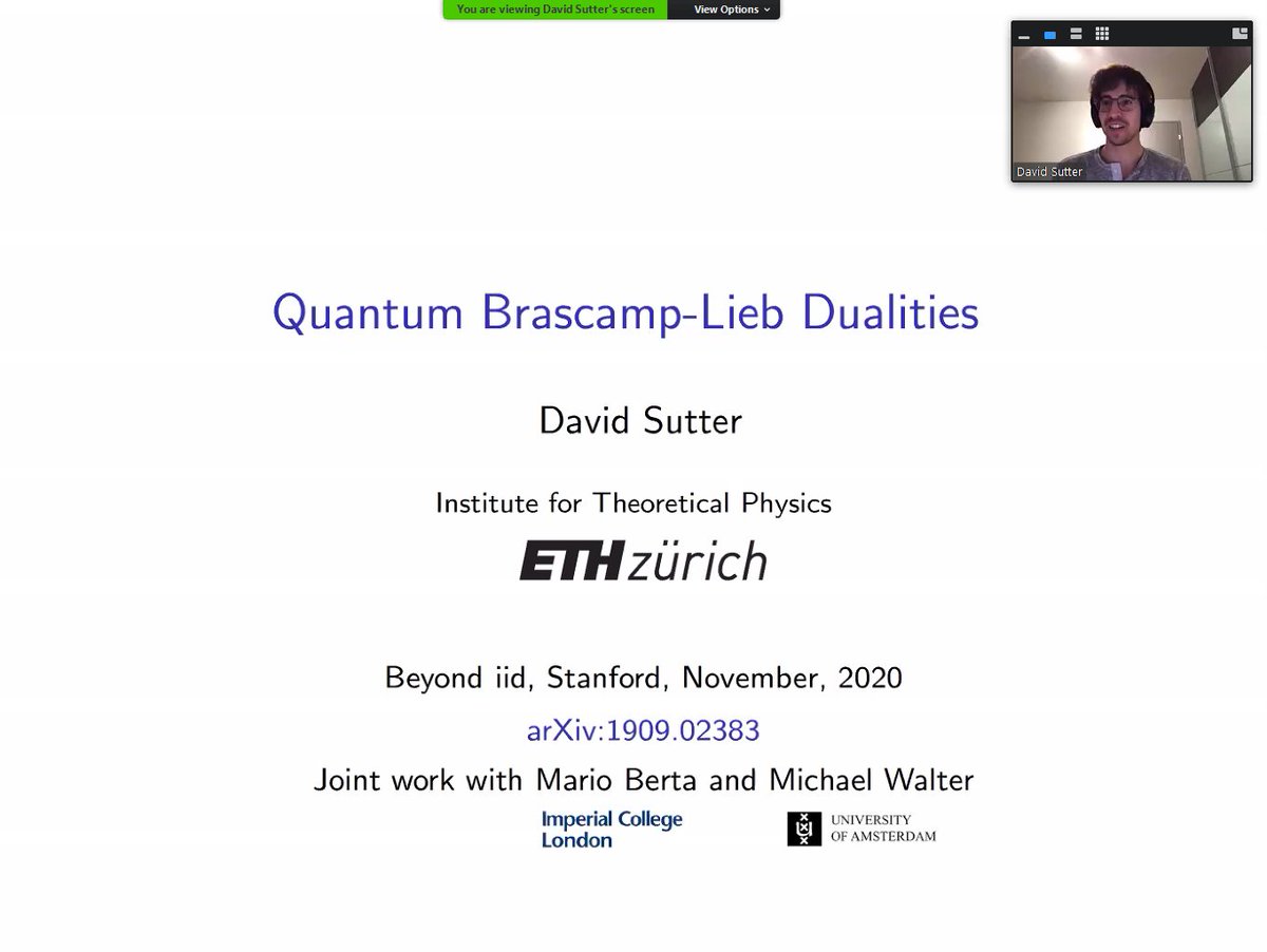 Christoph Hirche (@christophhirche) on Twitter photo Next up, <a href="/quantum_sutter/">David Sutter</a> with a very interesting talk on "Quantum Brascamp-Lieb dualities". #BIID8 Next up, <a href="/quantum_sutter/">David Sutter</a> with a very interesting talk on "Quantum Brascamp-Lieb dualities". #BIID8