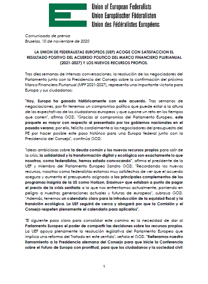 JEFCValenciana's tweet photo. 👩‍💻Comunicado de la Unión de Federalistas Europeos por el acuerdo @Europarl_ES - @EUCouncil sobre el Marco Financiero Plurianual y los nuevos recursos propios

🤩Entre otras cosas, celebra que la Cohesión, Investigación y el programa Erasmus no verán reducido su presupuesto💪
#MFF https://t.co/YZ98YMky8B