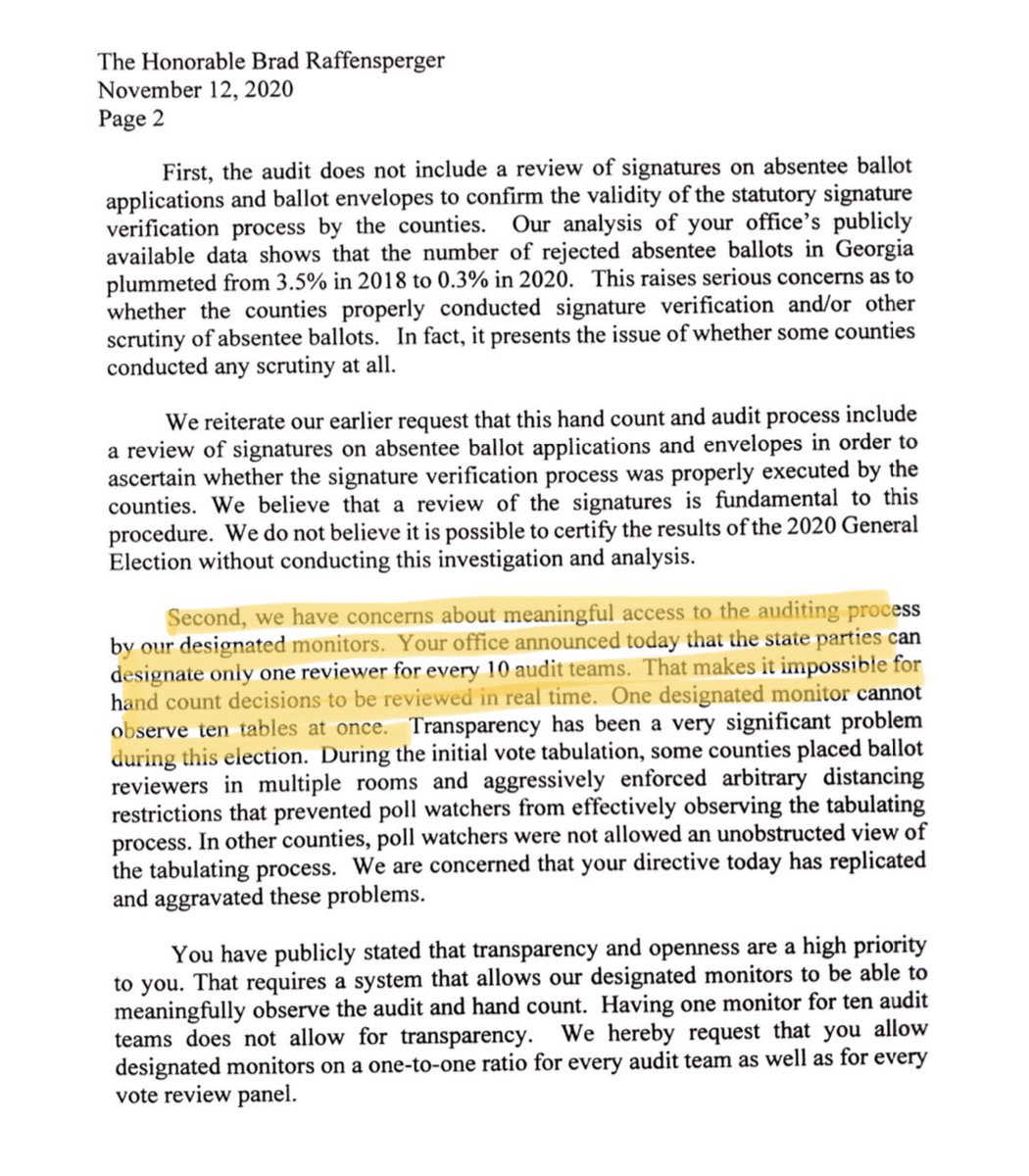 This is simply NOT true. In our letter to @GaSecofState yesterday, @DavidShafer and I clearly voiced our concerns. ONE designated monitor cannot observe TEN tables at once. ↓ ↓ ↓