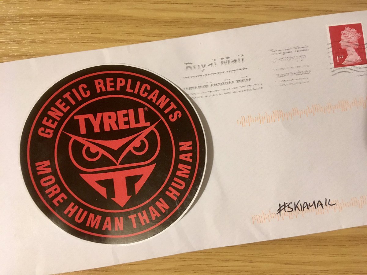 s77tux's tweet photo. Many thanks to @mikeycubed for the awesome @LASTEXITshirts #TyrellCorp sticker… has taken pride of place on my laptop lid! #MoreHumanThanHuman https://t.co/T4J6SUeNZK