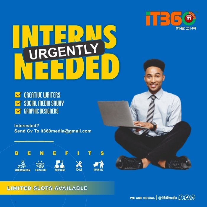 iT360media's tweet photo. Interns Urgently Needed

Content Writer/Social Media Savvy/Graphic designer Intern at iT360 Media 

Interested candidates should send their Applications, CV and Cover Letter to: info@it360academy.com.ng 

#Internship
#Socialmedia 
#Creativewriter
#Graphicdesigners
#It360media https://t.co/heSIvtq6x2