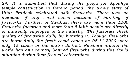 This is real fun. "Instead, we can prove that Diwali crackers won't cause more deaths than the usual - even Wuhan Virus".