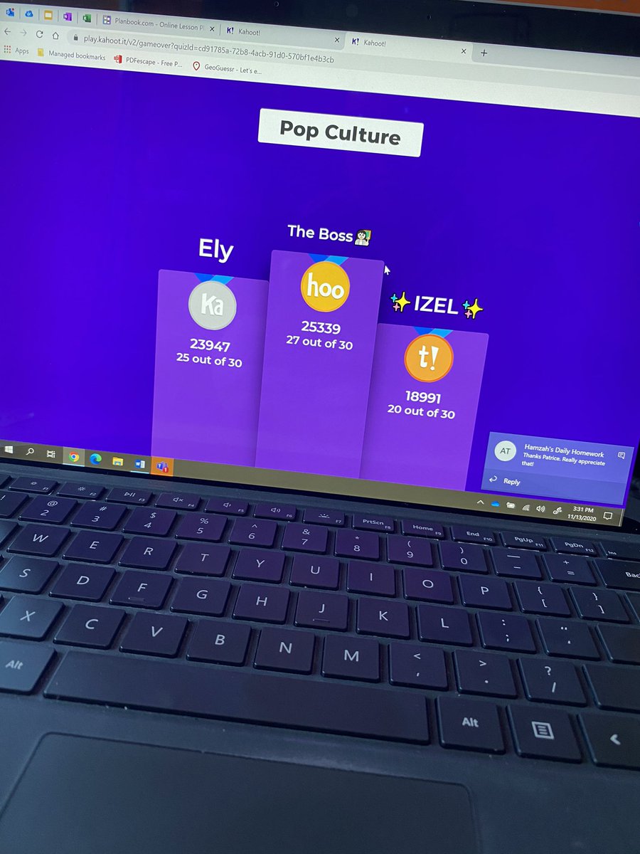 MsSkopek's tweet photo. On Fridays, we like to end out day with a Kahoot for some fun and class bonding. Today, the kids wanted me to play. I challenged them by offering extra credit if they beat me. Even though I won, they still worked hard and worked together to try and beat me. Happy Friday y’all! https://t.co/JniBaaCKjy