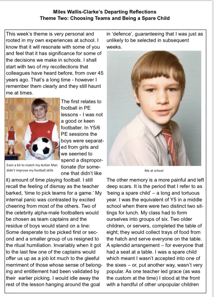 HotspurPrimary's tweet photo. Miles Wallis-Clarke’s Reflections Theme Two; Choosing teams and being a spare child https://t.co/L3tROIFHyd