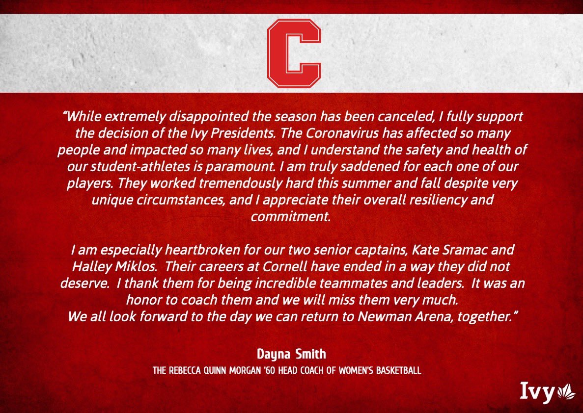 CornellWBB's tweet photo. A statement from Head Coach, Dayna Smith. #gobigred #yellcornell https://t.co/15kT0Lly4Q