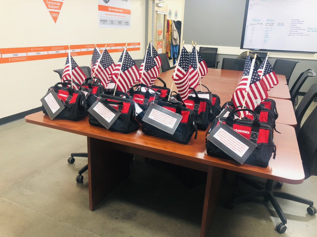 poohbayless's tweet photo. 2303 loves our Veterans. Here is the personalized 2021 survival bag for each of them. Ty for your service. #veterans2020 #boo2020 #basictraining #proudofyou @thd_young @THD_HXT @KevinZ_THD @echurchill1 @HectorAPadilla https://t.co/U1imFMcvCi