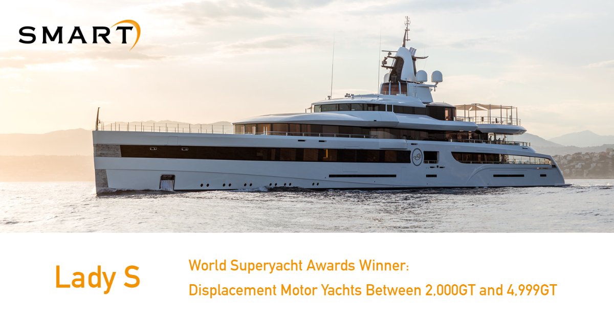 Congratulations from everyone at SMART to Lady S, the winner of the <a href="/boatint/">BOAT International</a> World Superyacht Awards category 'Displacement Motor Yachts between 2,000GT and 4,999GT'.

This is another award-winning project for SMART. 

#superyachtawards #ladys #designled #winners