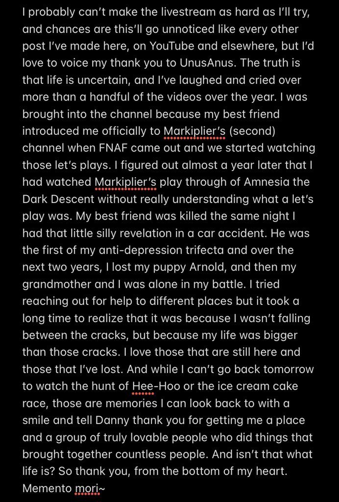 CharcoalWraith's tweet photo. @UnusAnus I’m sorry this is much longer than intended, but it’s important to me to put it out there. Thank you and much love ❤️ https://t.co/EVYJ1sD8p8